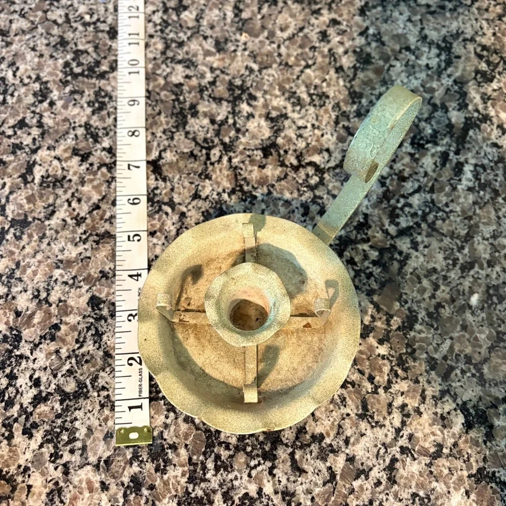 Vintage Metal Chamberstick Candle Holder with Glass Hurricane Chimney Cream
